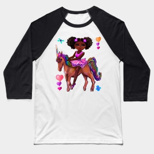 Princess ballerina on a unicorn Afro hair Melanin black African American girl Baseball T-Shirt